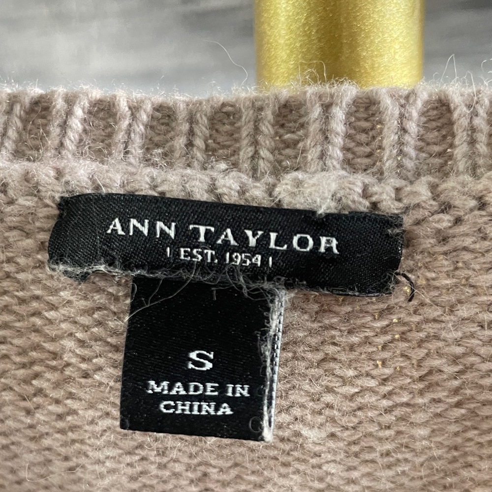 Ann Taylor Taupe Sequin Crewneck Cardigan - Picture 2 of 7